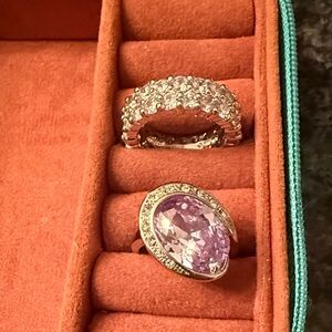 Purple/18k Plated White Gold Amethyst & Simulated Diamond Ring Set